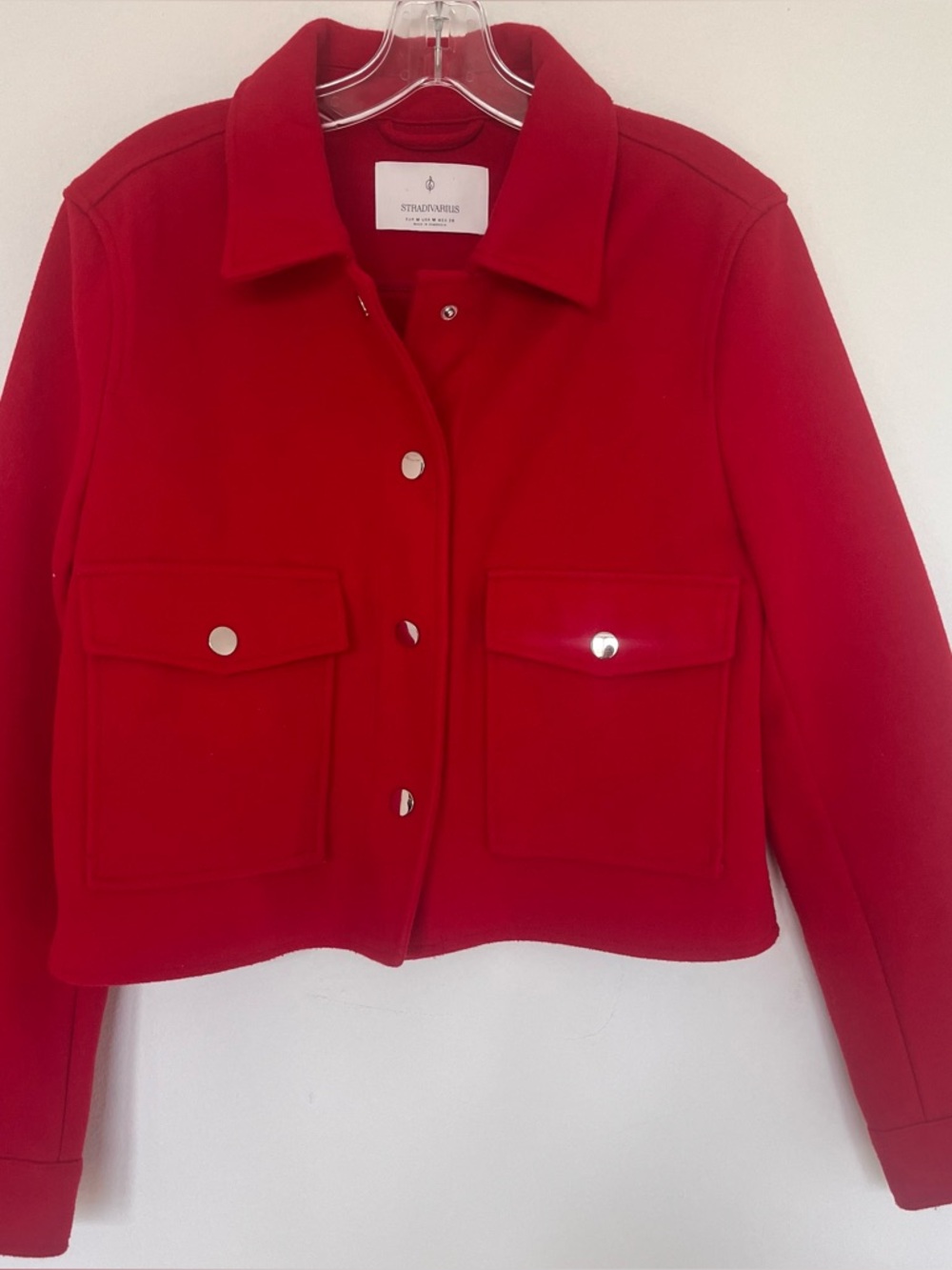 Stradivarius Women's Red Cropped Snap-Front Jacket